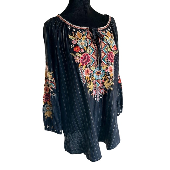 Johnny Was Embroidered Black Blouse. Roomy Sz S - Picture 6 of 10